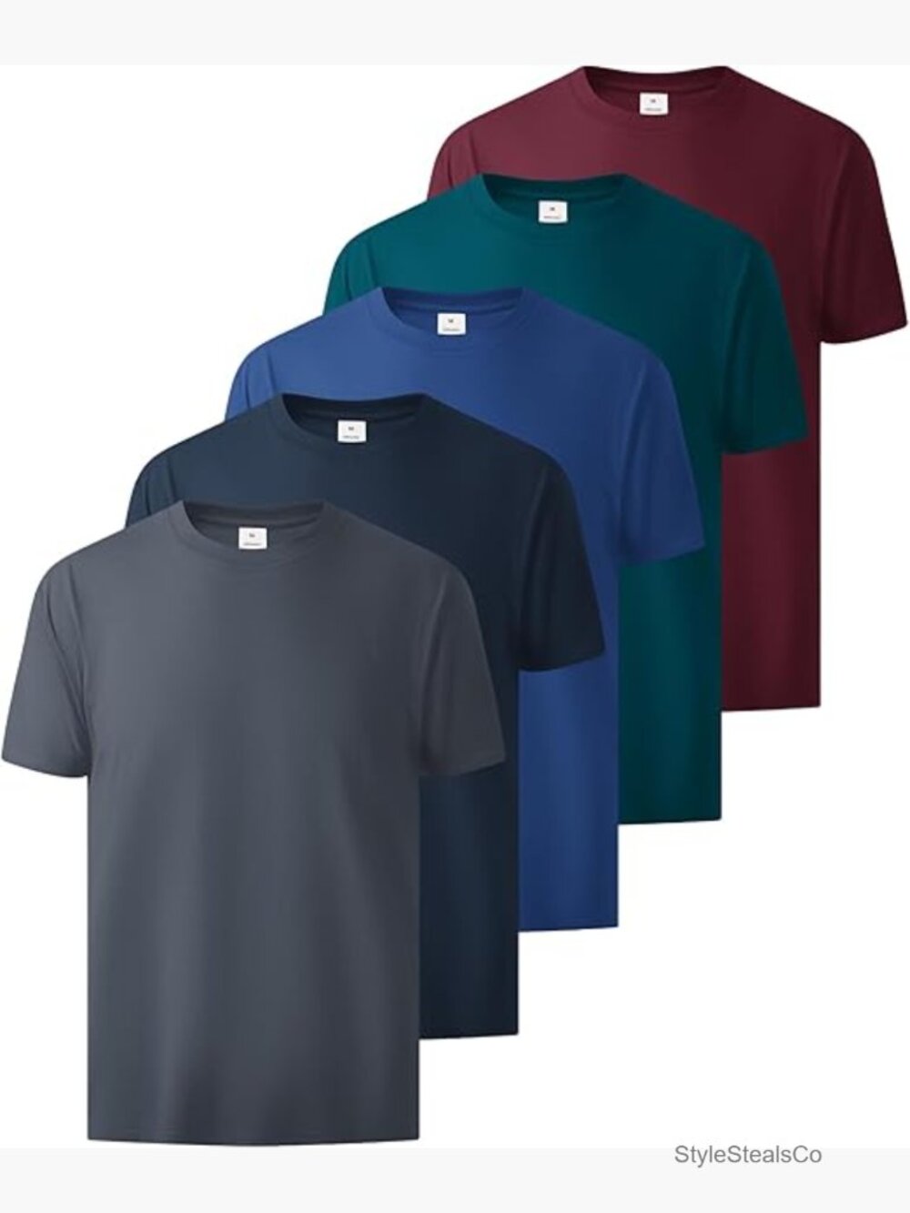 5 Pack Men's Cotton T-Shirts Crew Neck Short Sleeve Regular Fit Multipack